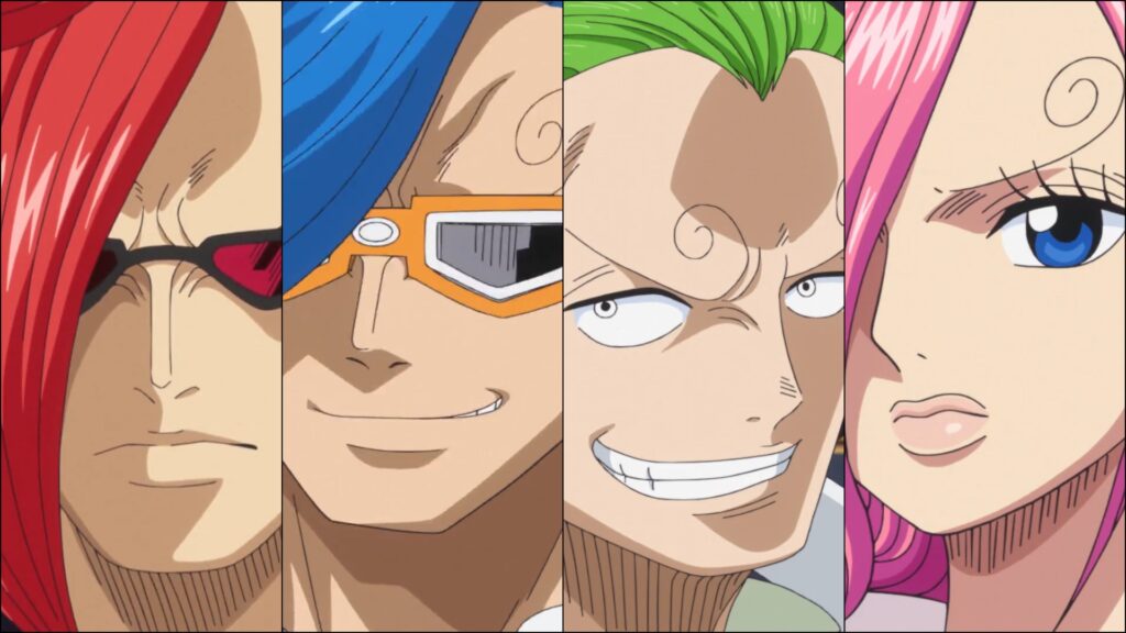 In One piece Episode 801 The Brother of Sanji are introduced. Ichiji, Niji, Yonji and the only one who was kind to him, his sister Reiju.