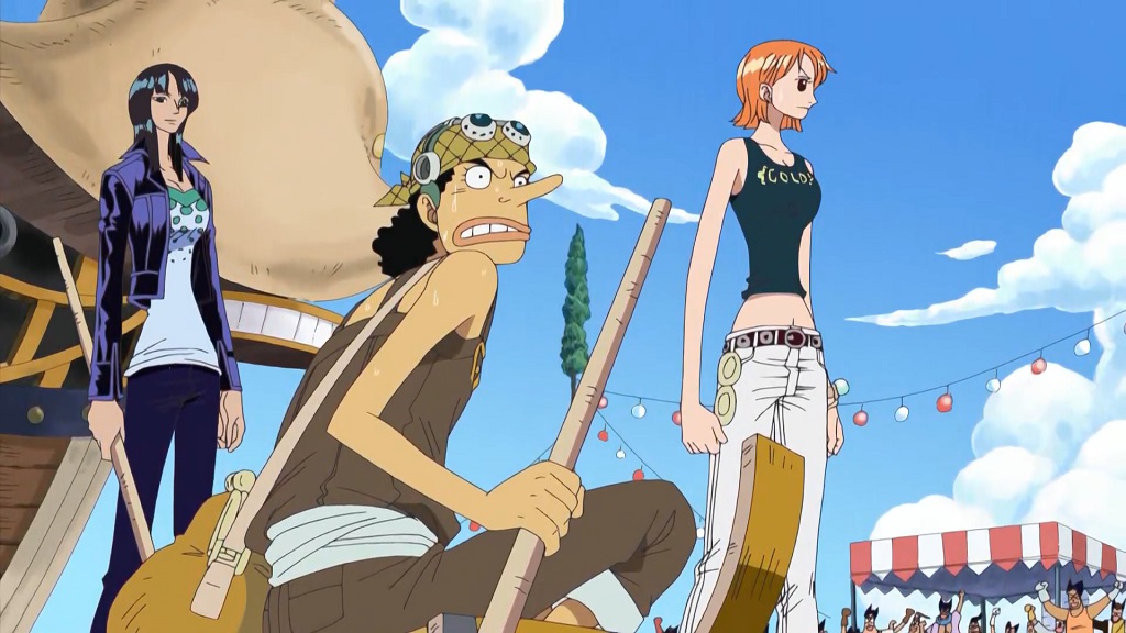 One piece Episode 208 Team Work is not Enough Robin Nami and Usopp lose first round in in Long Ring Long Land