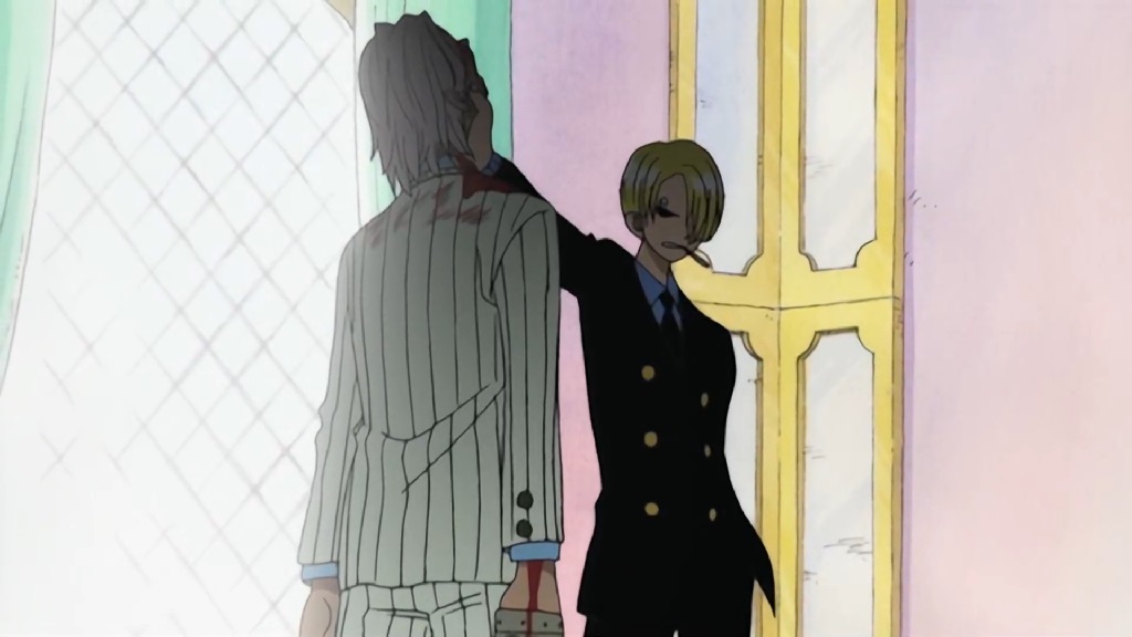 Sanji taking on the guy who disrespected the food and a beautiful lady!