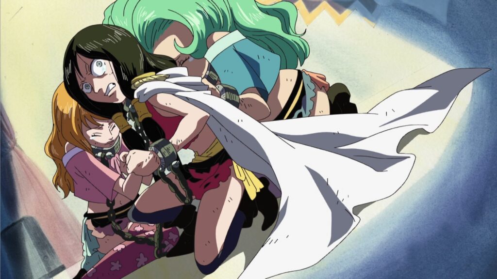 One Piece Boa Sisters slavery flashbacks in Episode 415 during Amazon Lily Arc