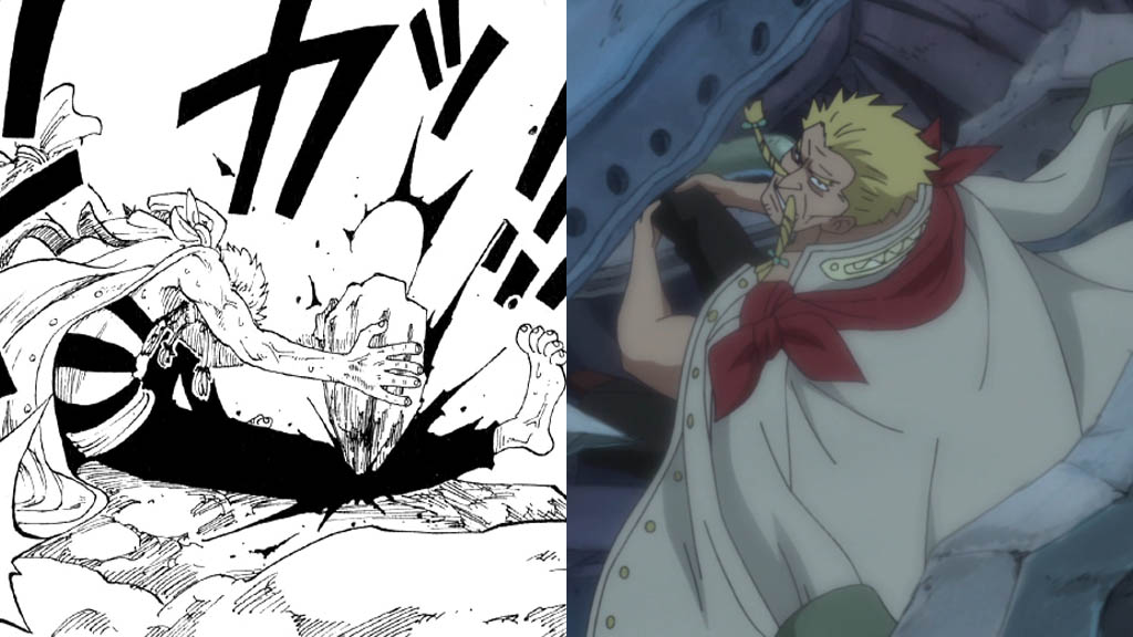 One Piece Zeff cut his leg, The difference betwee Manga and Anime, Episode 801 