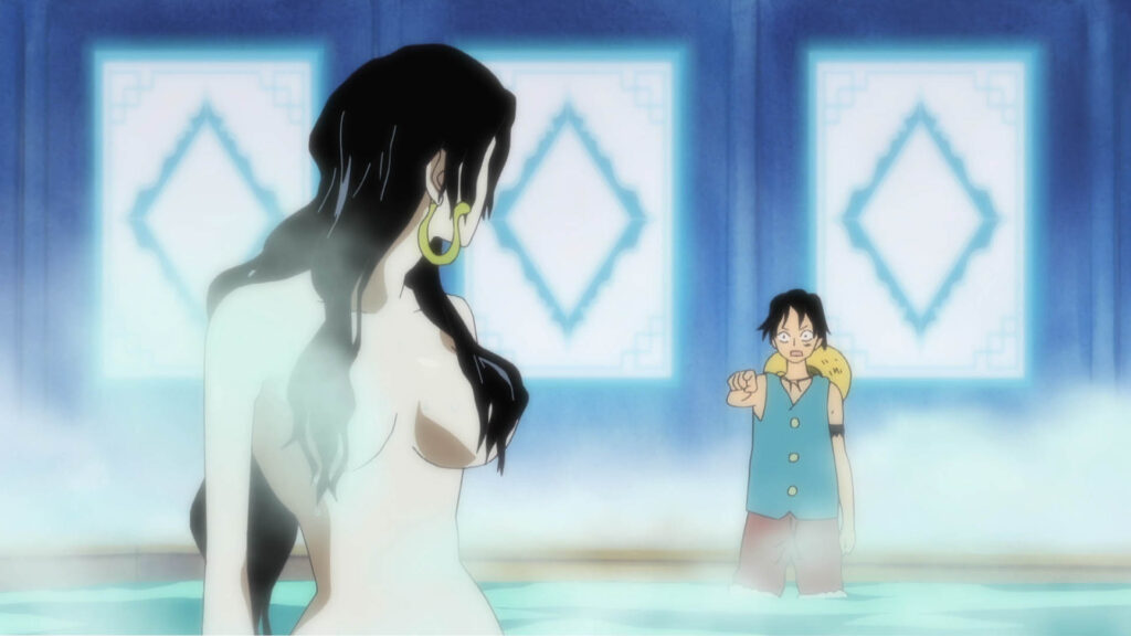 One Piece Episode 411 Luffy meets Snake Empress for the first time during Bath Scene