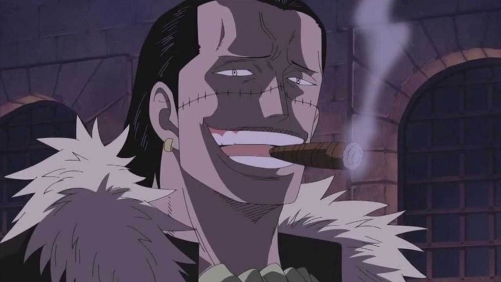 One Piece 67 Crocodile is smoking a cigar. He is also a Warlord of the Sea.