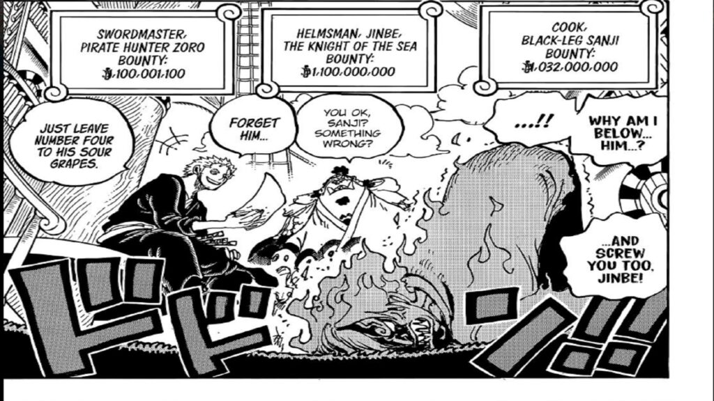 One Piece CHapter 1058 Sanji has the lowest bounty of the monster trio.