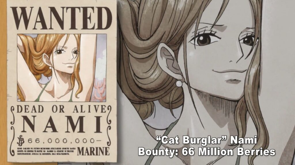 One Piece 748 After the time-skip Nami renewed her wanted poster picture.