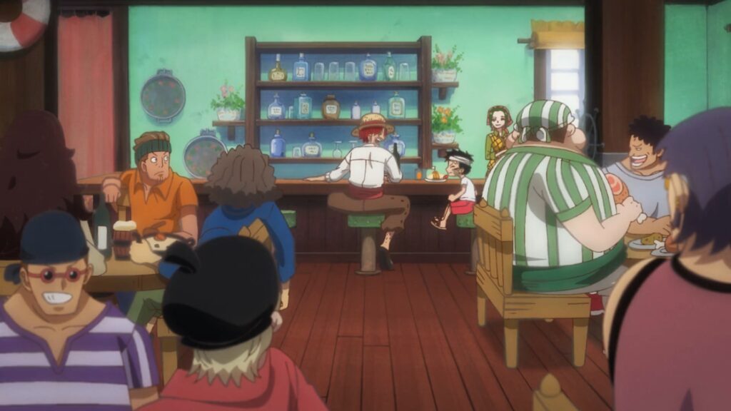One Piece 957 Shanks and the Crew laughing about luffy wanting to to be a pirate.