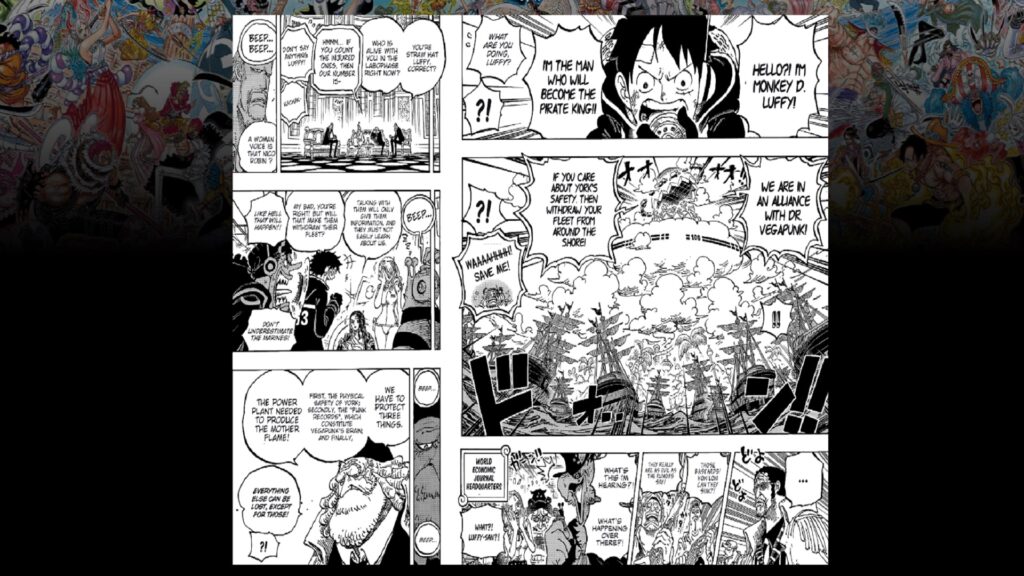 One Piece Chapter 1090 Luffy acts like an Emperor and speaks his demands.
