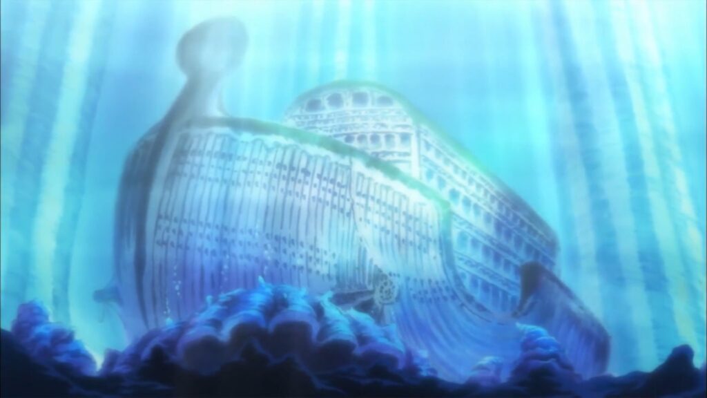 One Piece Episode Ep 531. Robin finds information on the Void Century and the Poseidon weapon.