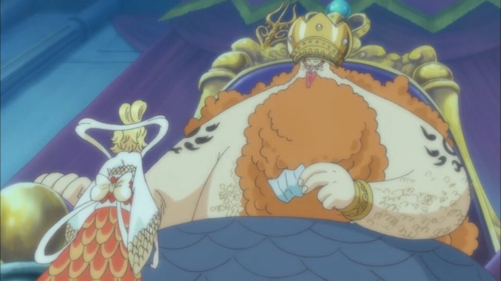 One Piece Episode 540 Neptune and Otohime are the parents of Shirahoshi and the rulers of FIshmen ISland.