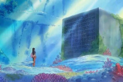 One Piece EP 560 Nico Robin is reading Poneglyps.