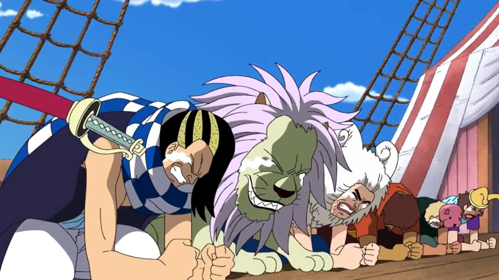 One Piece Stampede Buggy Pirates are thinking about food and are crying.