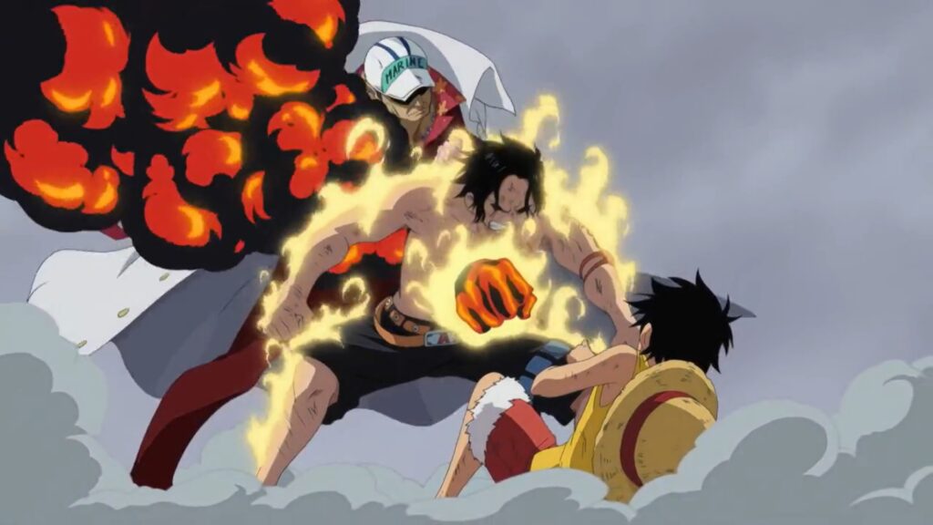 One Piece Episode 482 Akainu kills Ace in front of Luffy.