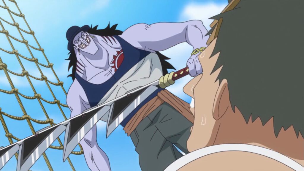 One Piece 545 Arlong is a Fishman who was a member of the Fisher Tiger Pirates and then he was the leader of Arlong Park.