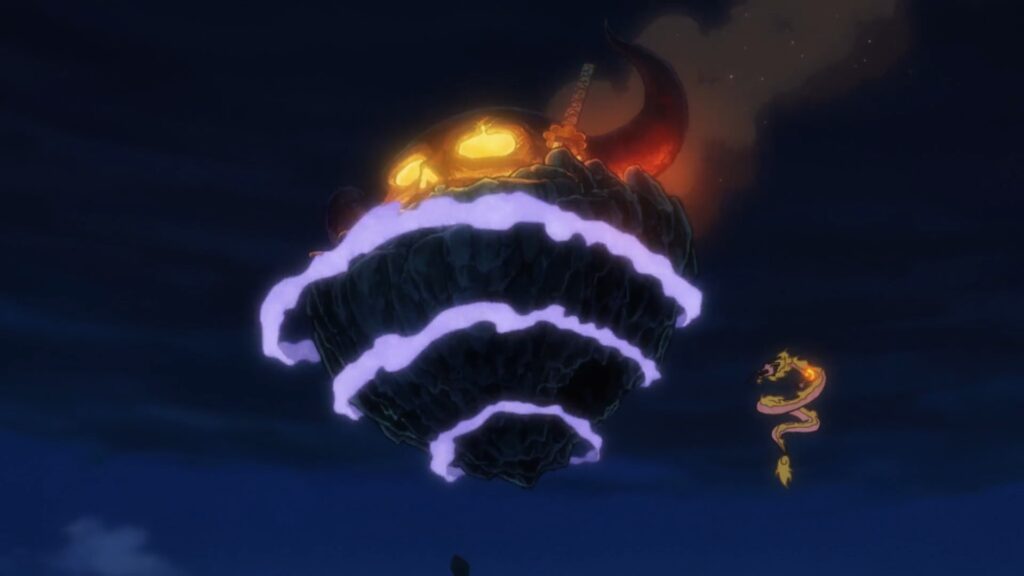 One Piece 1030 Onigashima is held in air by Kaido's Dragon powers.