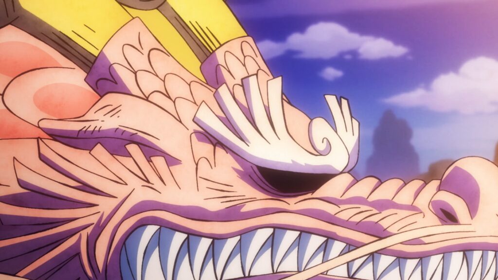 One Piece 1077 Momonosuke collapsed from the effort he made to pull Onigashima away.