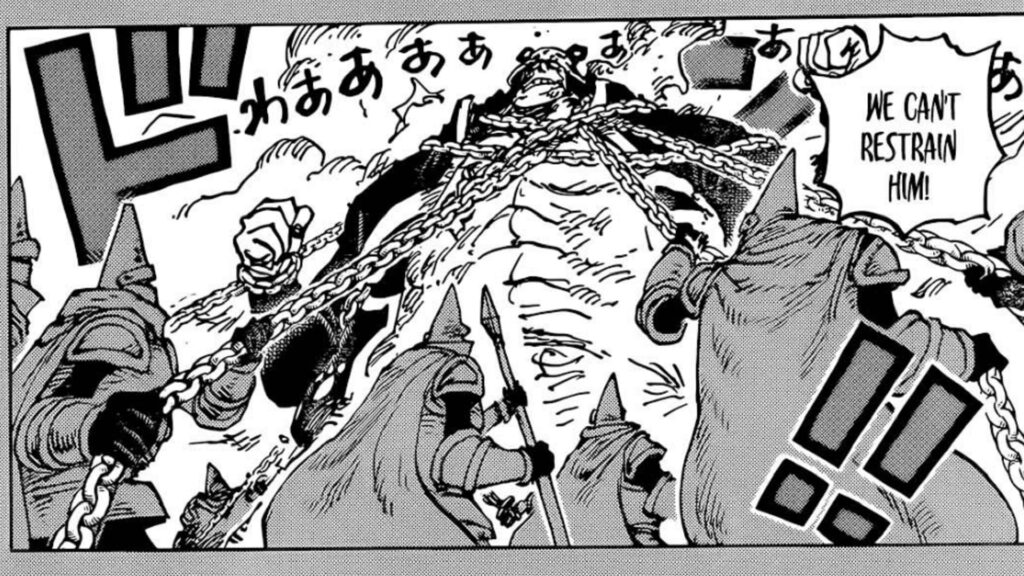 One Piece Chapter 1092 Kuma is being restrained on Marie Joie.