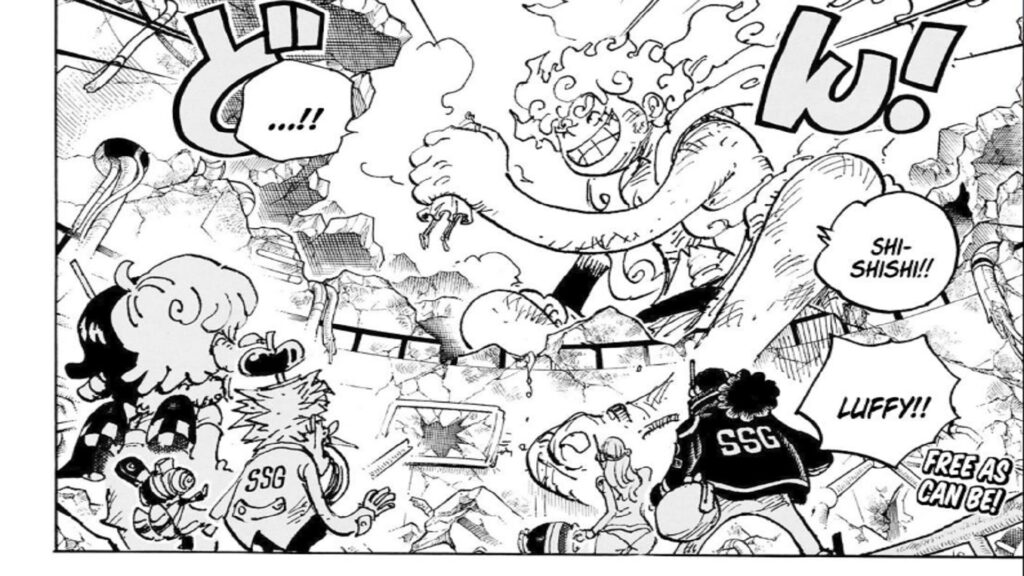 One Piece Chapter 1093 Luffy Grabs Kizaru and throws him away.