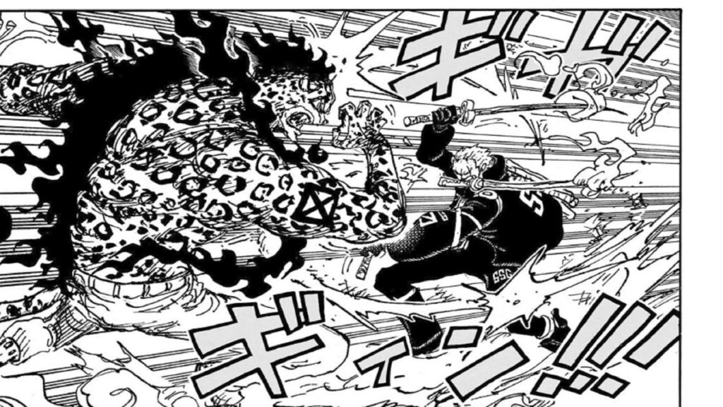 One Piece Chapter 1093 Zoro vs Rob Lucci is Happening and Zoro is holding his own against Lucci easily.