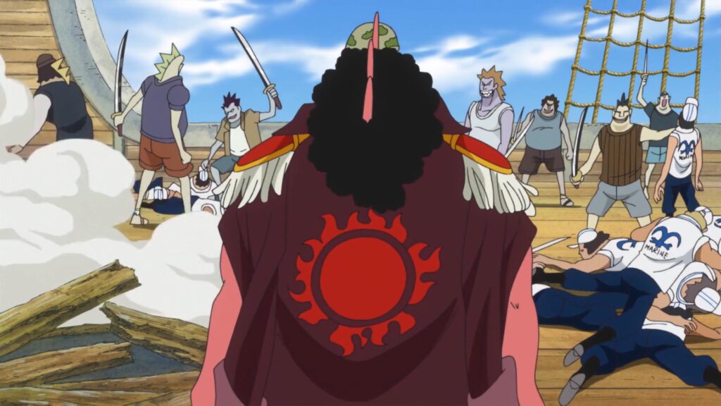 One Piece 545 The Fishman Pirates are lead by Fisher Tiger. THey freed all the slaves of the Celestial Dragons.