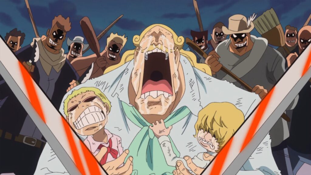 One Piece 702 Donquixote Homing was killed by the angry mob, turning Doffy into the abusive man he is today.