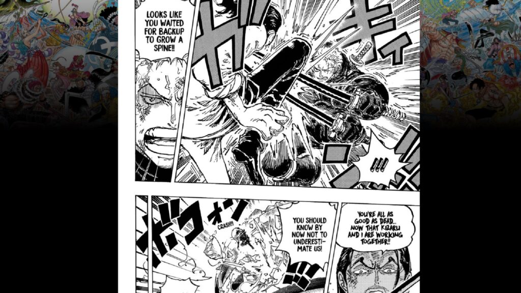One Piece Chapter 1091 Zoro parries the attack of Rob Lucci.