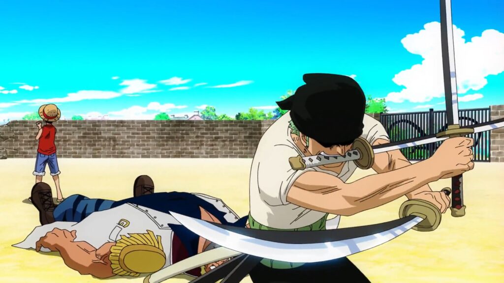 One Piece Episode of East Blue Luffy and Zoro work together to defeat Morgan.
