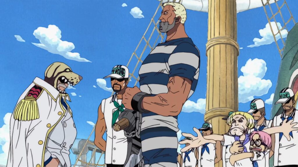 One Piece Episode of East Blue Captain Morgan is arrested by Garp and taken to impel Down.