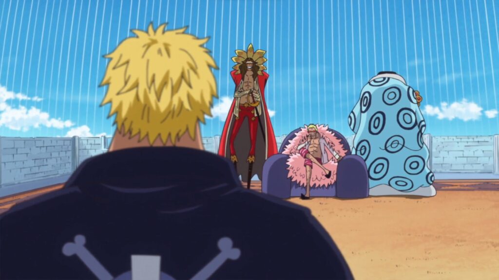 One Piece Bellamy showing his loyalty to Doflamingo during Episode 690