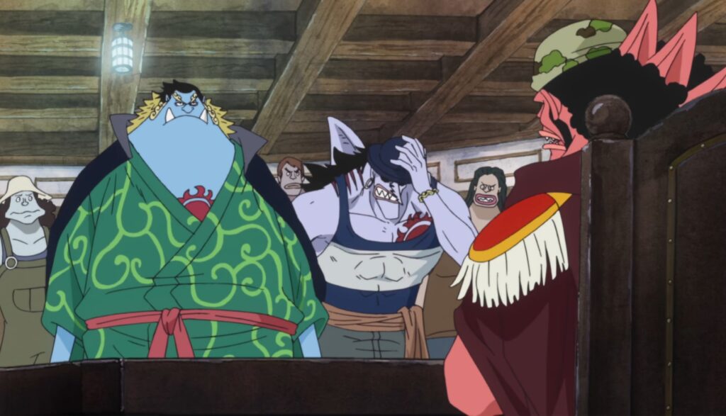 One Piece young Jinbei and Arlong listening to Tiger Fisher.