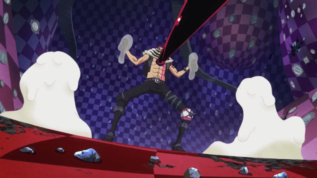 Katakuri generating Mochi Mochi Devil Fruit with his hand against Luffy in Episode 857