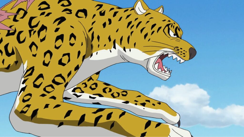 One Piece 230 The Neko neko no mi allows the user to transform into a Leopard.