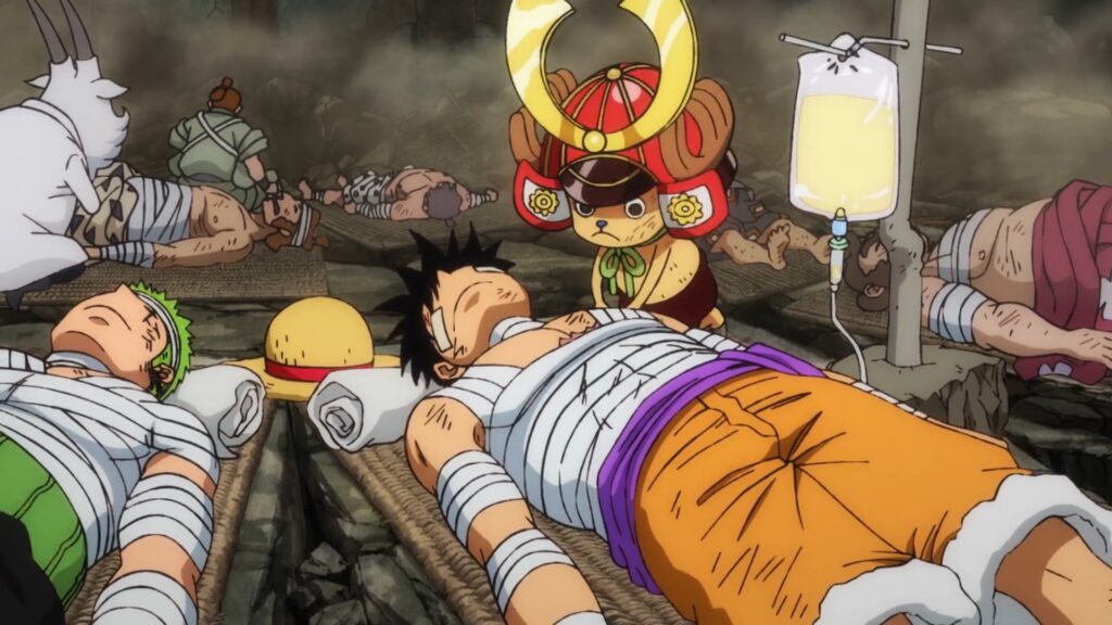 One Piece 1078 Chopper tends to the wounds of Luffy and zoro.