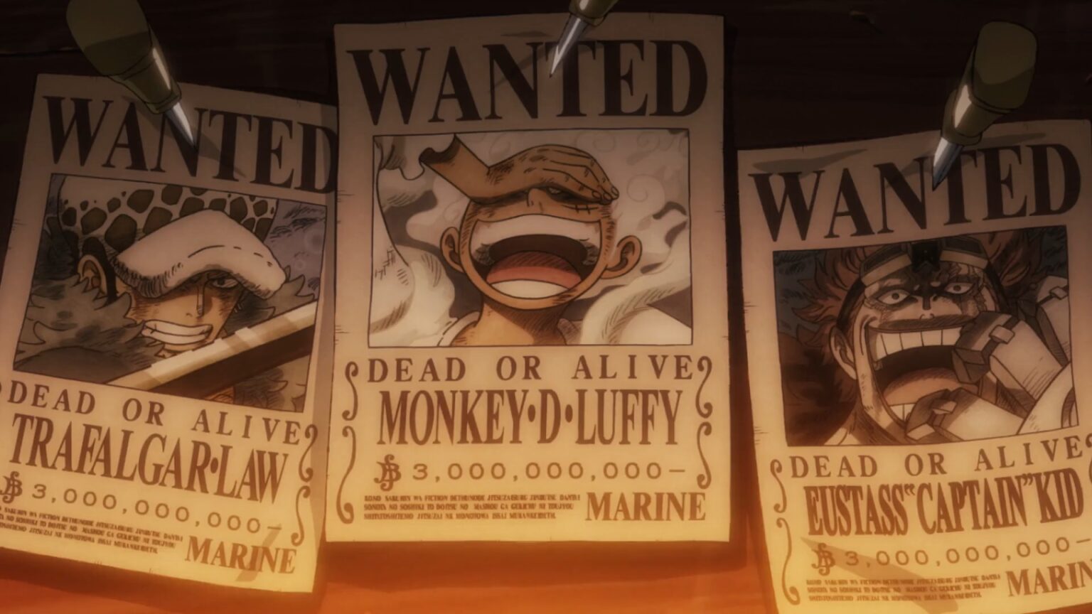One Piece 1080 New Bounties have been posted for Luffy, Law and Kid.