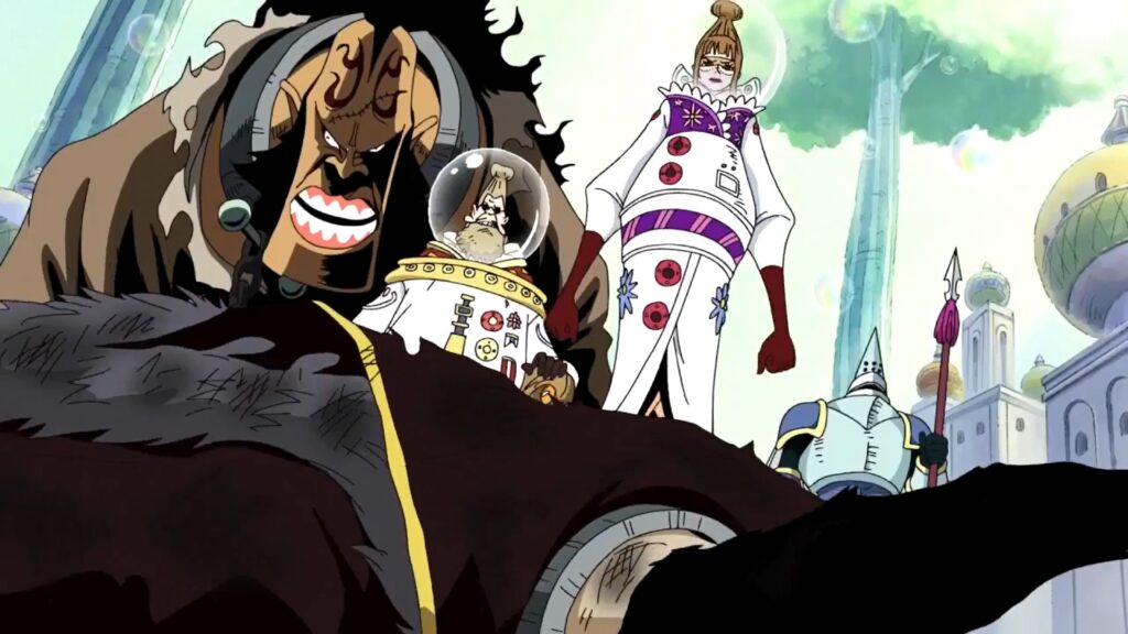 One Piece 391 Celestial Dragons are exploiting the people as slaves.