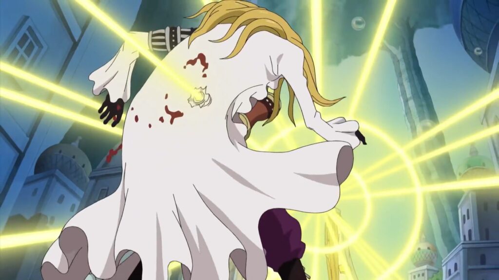 One Piece 401 Basil got 1 shot by Kizaru.