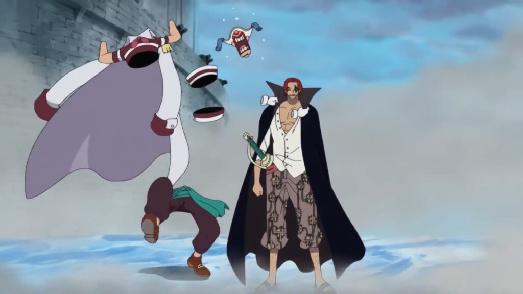 One Piece 489 Buggy splits his body in front of Shanks.