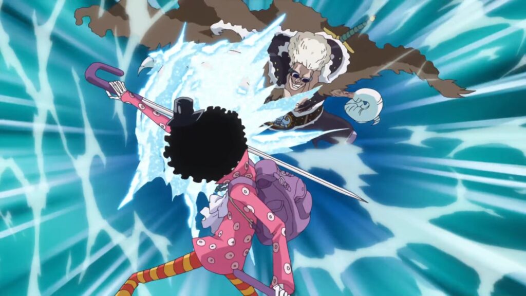 One Piece Brook using Ice Wall against his opponent in episode 739