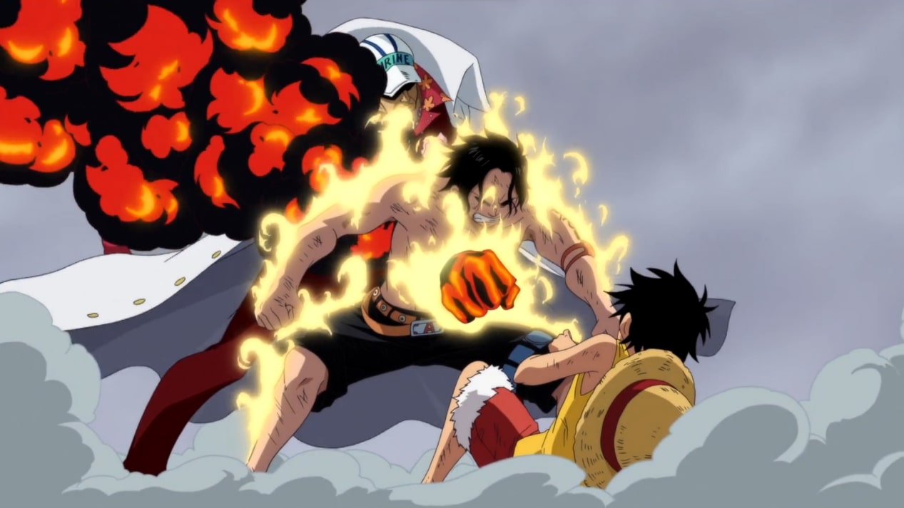 One Piece Ace saves Luffy from Akainu