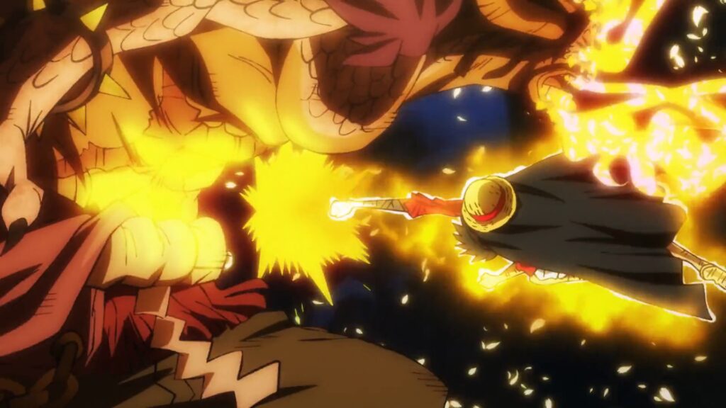 One Piece 1028 Luffy used Ryo Fist to hurt Kaido.