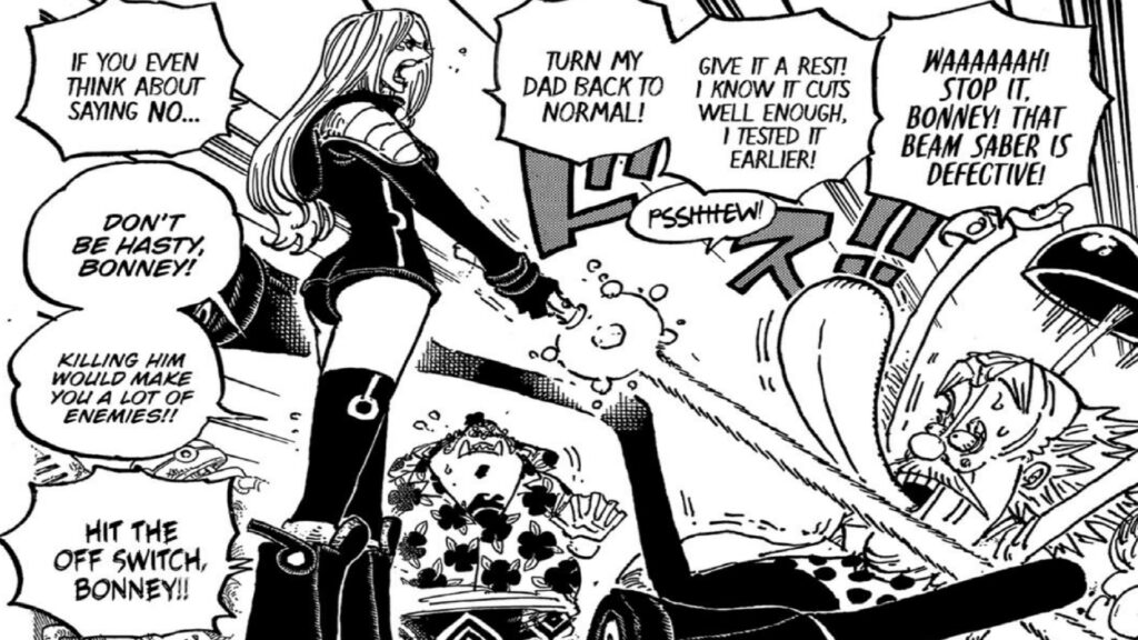 One Piece 1067 Bonney uses the Beam Sword against Vegapunk.