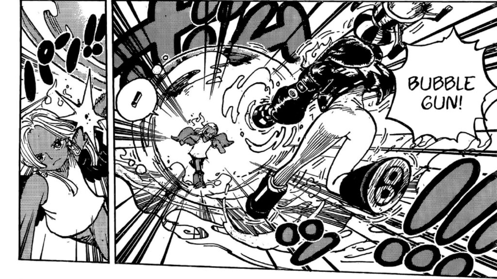 One Piece 1077 Lilith is using the Bubble gun against Seraphim.