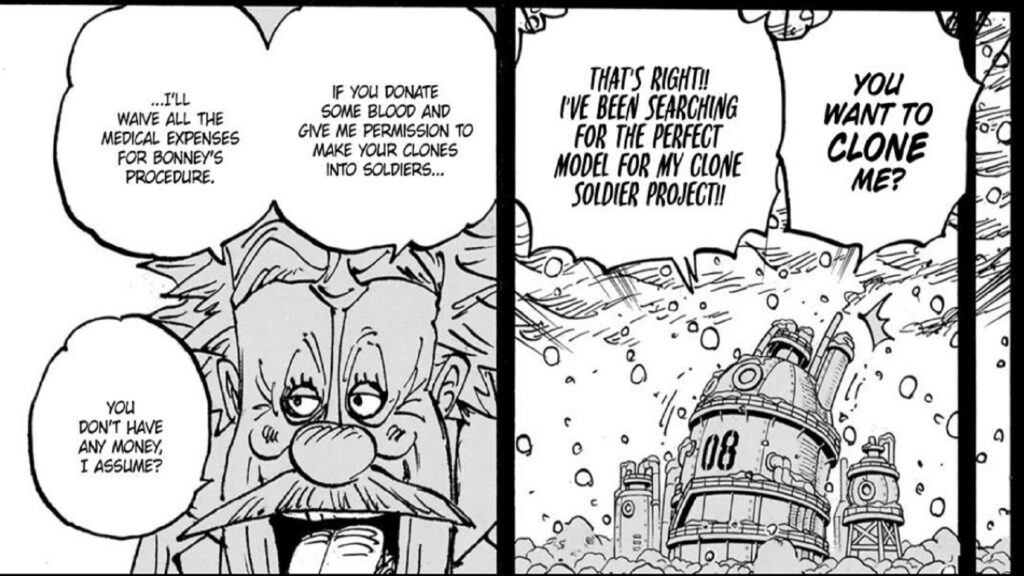 One Piece 1099 Vegapunk agrees to help Kuma in exchange of his blood.