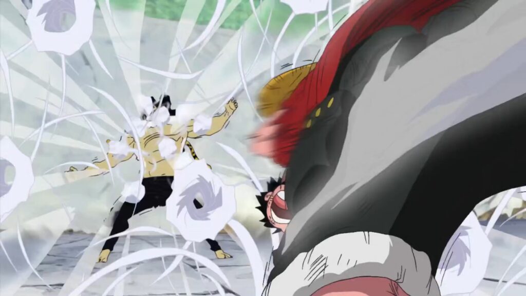 One Piece 309 Luffy is using Gatling Gun on Lucci Rob.