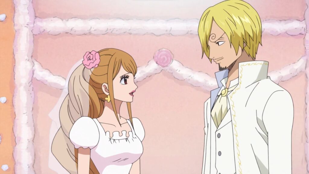 One Piece Vinsmoke Sanji and Charlotte Pudding at their wedding
