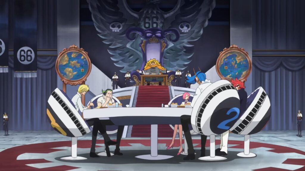 One Piece Sanji and the rest of Vinsmoke family sitting at the table