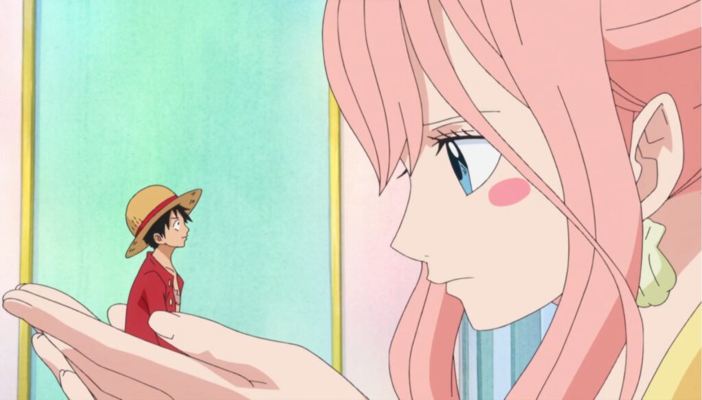 One Piece Luffy saved princess Shirahoshi from an assassin.