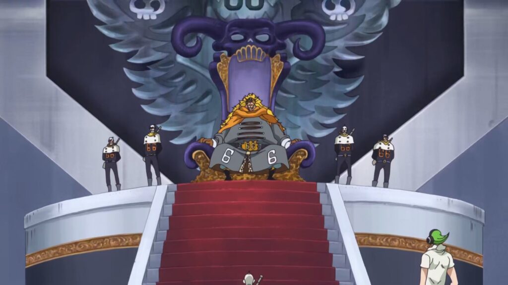 One Piece Vinsmoke Judge sitting on the Germa Kingdom throne