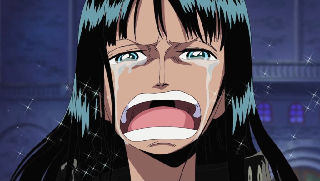 One Piece Nico RObin cries as she wants to live.