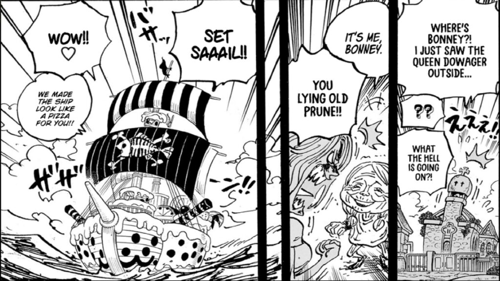 One Piece 1101 Bonney set out to sea to escape Sorbet Kingdom.