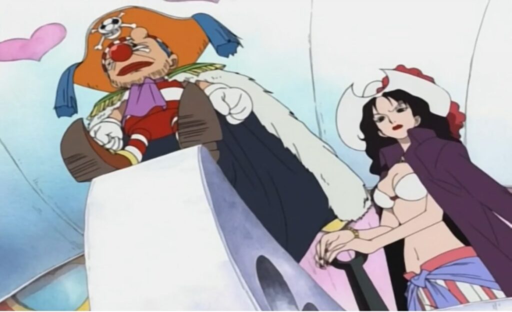 One Piece Alvida and Buggy almost got Luffy in Loguetown.